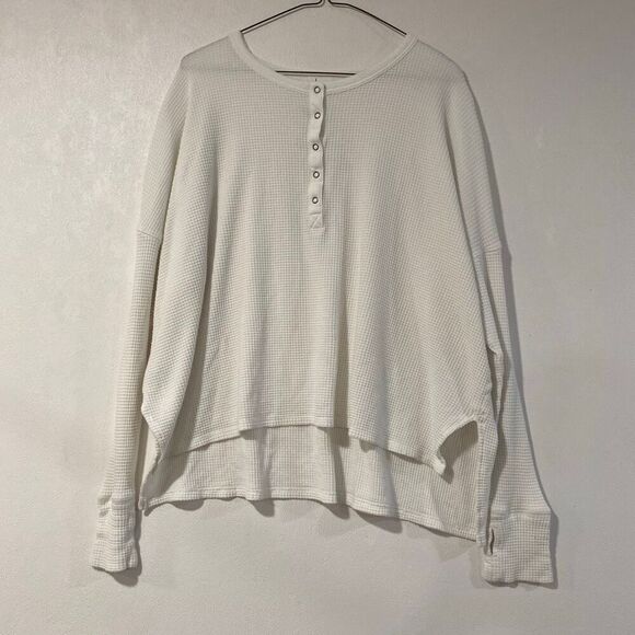 aerie Tops - OFFLINE by Aerie Waffle Knit Henley Long Sleeve Top Size Medium Cream Oversized